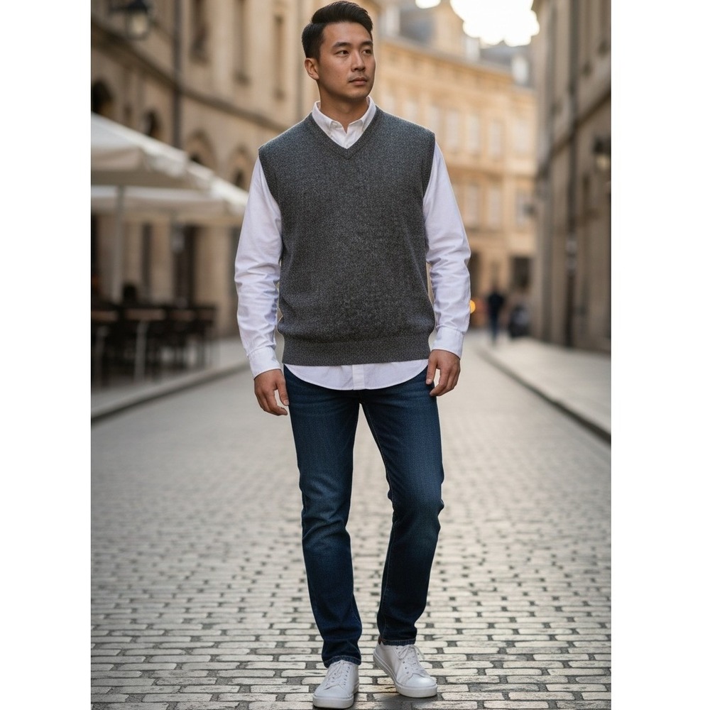 Dockers Mens V Neck Sweater Vest Dark Gray Knit Sleeveless